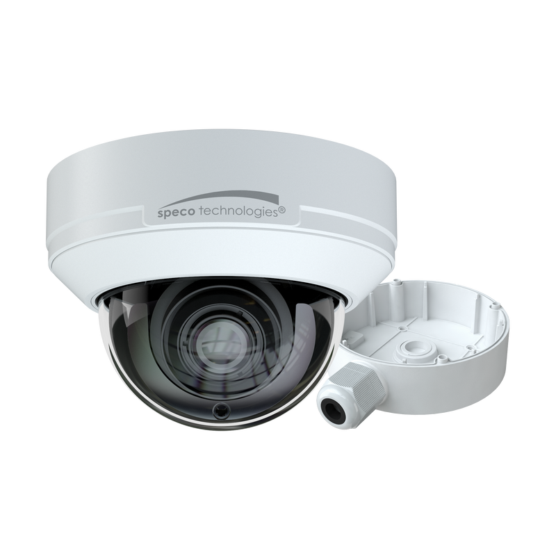 Speco O4D9M 4MP H.265 AI IP Dome Camera, IR, 2.8-12mm motorized lens,White Housing