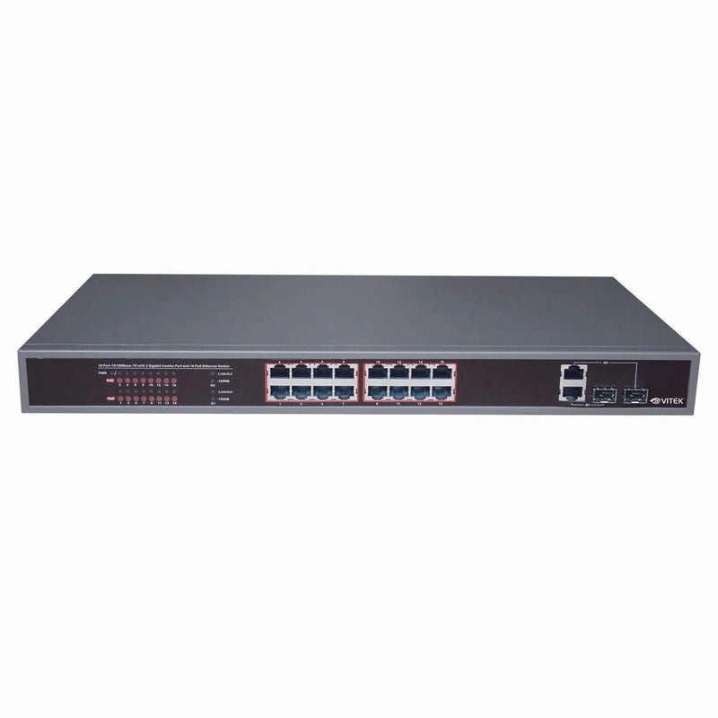 Vitek VT-16P250WS 16 Port L2 Web Smart Ethernet Switch with PoE Injector