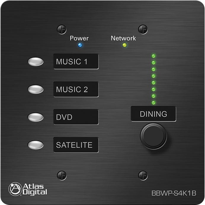 Atlas Sound BBWP-S4K1B BlueBridge DSP Controller with 4 Action Buttons and 1 Level Control (Black)