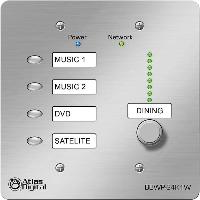 Atlas Sound BBWP-S4K1W BlueBridge DSP Controller with 4 Action Buttons and 1 Level Control (White)