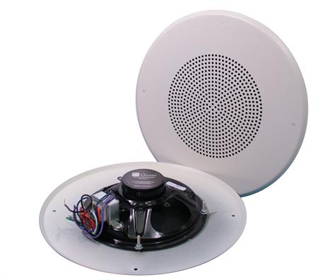 Quam C5/BU/W/VC  Quam C5/BU/W/VC 8" Ceiling Speaker Assembly,Round Metal Screw Baffle,25/70 Volt Xfmr,12 Watts w/Volume Control