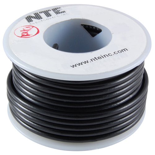 NTE WT22-00-25 Wire Teflon 22 Gauge Black 25 Feet                                                                  