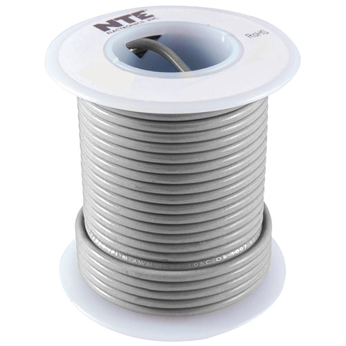 NTE WH616-08-25 Hook Up Wire 600V Stranded Type 16gauge Gray 25 Feet                                                