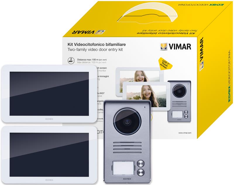 Vimar Elvox K40916 Video Door Entry kit w/2 Hands-Free 7 inch Touch Screen Monitors