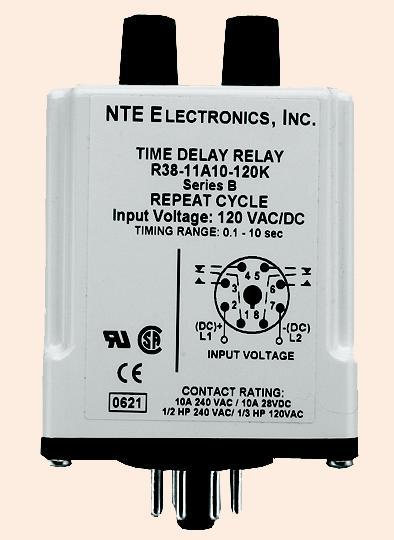 NTE Relay R38-11A10-120L NTE R38-11A10-120L Repeat Cycle Timer Relay, DPDT, 10 Amp,120 VAC