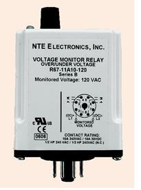 NTE Relay R67-11A10-120 NTE R67-11A10-120 Voltage Monitoring Relay, DPDT, 10A, 120 Volt