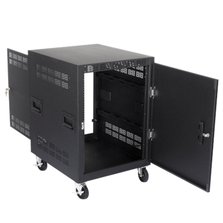 Atlas Sound RX14-25 25 ½" Deep, 14RU Mobile Equipment Rack includes: Casters, and Side Handles.