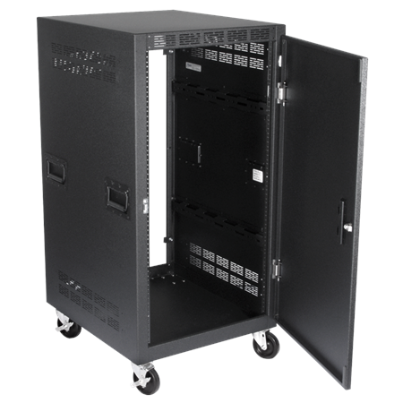 Atlas Sound RX21-25SFD 25 ½" Deep, 21RU Mobile Equipment Rack includes: Casters, Side Handles, and solid doors