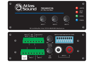 Atlas Sound TSD-MIX31RL 3x1 Mic/Line Mixer With Mute Priority & Remote Level