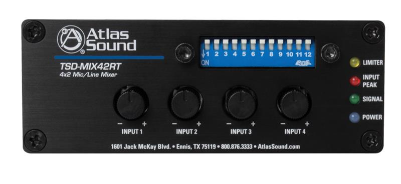 Atlas Sound TSD-MIX42RT 4x2 Mic/Line Mixer with Priority Sense and Remote Control