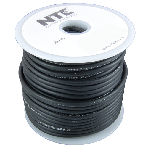 NTE WTL18-00-100 Test Lead Wire 5000V 18 Gauge Black Stranded Tinned Copper EPDM Rubber Insulation 100 Feet          