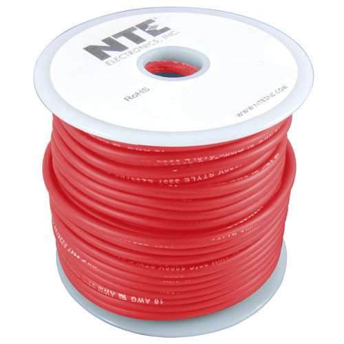 NTE WTL18-02-50 Test Lead Wire 5000V 18 Gauge Red Stranded Tinned Copper EPDM Rubber Insulation 50 Feet             