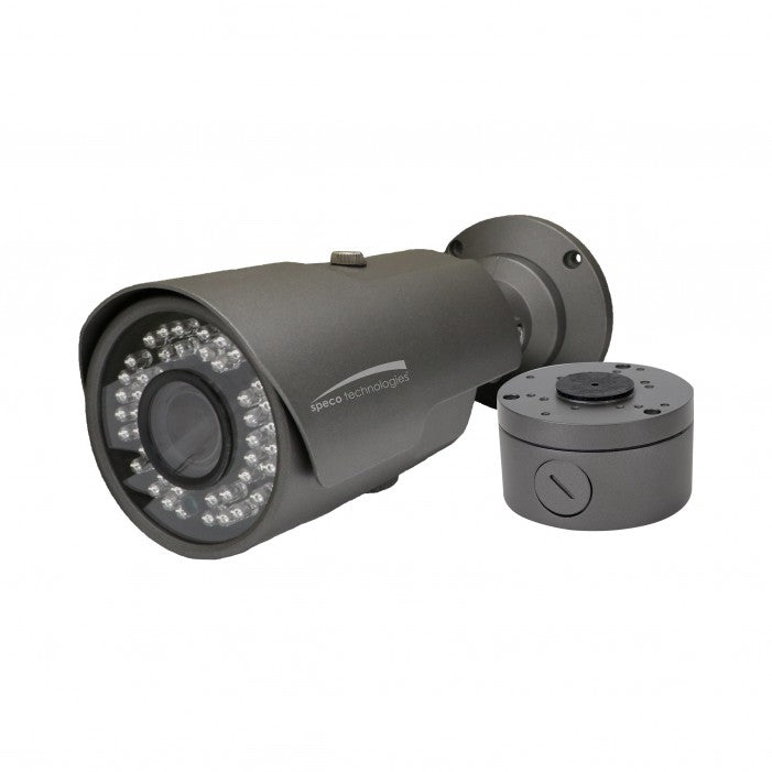 Speco HT7040TM 2MP HD-TVI Bullet, IR, 2.8-12mm motorized lens, Grey housing, Included Junc Box, TAA