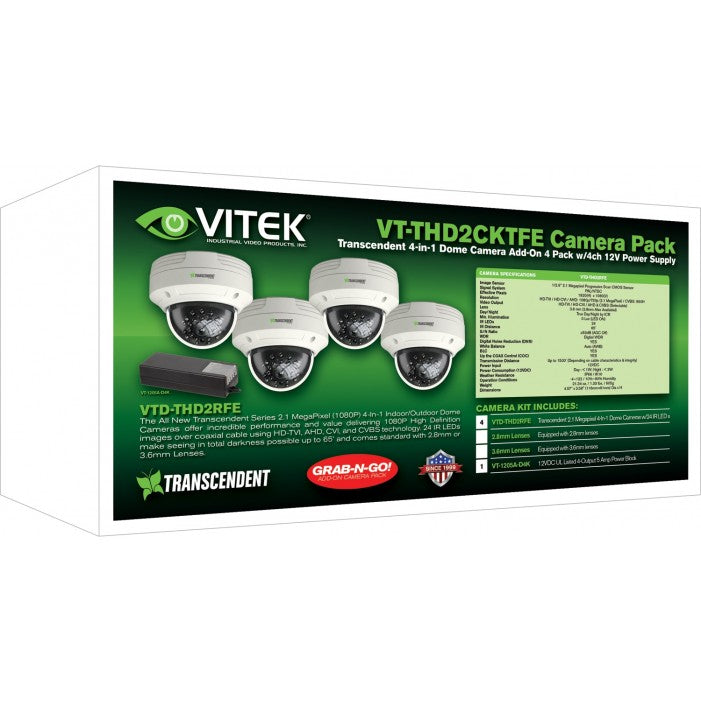Vitek VT-THD2CKTFE-2 HD-TVI/AHD/CVI/CVBS 1080P Fixed Vandal Dome Camera 4 Pack